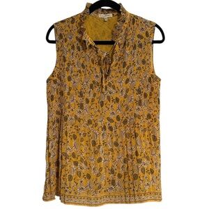 Max Studio Yellow Floral Pleated Detail Sleeveless Blouse